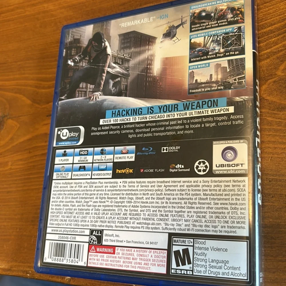 Sony PS4 Watch Dogs Game - Blue Cover